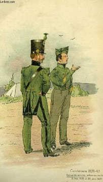 Lithographie en couleurs, d'après une aquarelle, de la Tenue de service et de quartier (caporal), de Carabiniers 1838 - 45. Extrait de L'Uniforme des ...