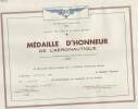 DIPLOME / PRIX - MEDAILLE D'HONNEUR DE L'AERONAUTIQUE. RUSTUEL RENE
