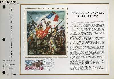 FEUILLET ARTISTIQUE PHILATELIQUE - CEF - N° 176 - PRISE DE LA BASTILLE 14 JUILLET 1789. COLLECTIF