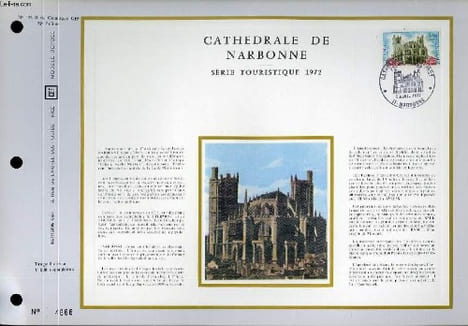 FEUILLET ARTISTIQUE PHILATELIQUE SUR SOIE - CEF - CATHEDRALE DE NARBONNE - SERIE TOURISTIQUE 1972 - N° 193S - N°7 SOIE. COLLECTIF