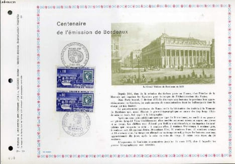FEUILLET ARTISTIQUE PHILATELIQUE - PAC - 70 - 33 - CENTENAIRE DE L'EMISSION DE BORDEAUX. COLLECTIF