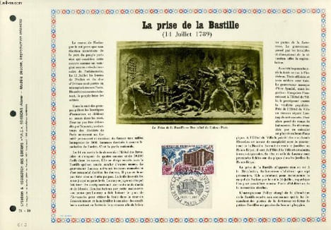 FEUILLET ARTISTIQUE PHILATELIQUE - PAC - 71 - 29 - LA PRISE DE LA BASTILLE (14 JUILLET 1789). COLLECTIF