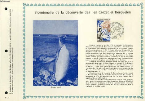 FEUILLET ARTISTIQUE PHILATELIQUE - PAC - 72 - 02 - BICENTENAIRE DE LA DECOUVERTE DES ILES CROZET ET KERGUELEN. COLLECTIF