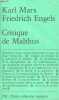Critique de Malthus - Petite collection maspero n°210.. Marx Karl & Engels Friedrich