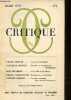Critique n°274 mars 1970 - Un nouvel archiviste - Rossetti et l'imagination préraphaélite - la bataille de la phrase - architecture et politique - un ...
