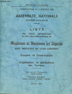 République française - constitution du 4 octobre 1958 - assemblée nationale septième législature - liste par ordre alphabétique et par ...