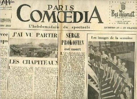 Paris Comoedia n°16 mardi 10 mars 1953 - Vivre avec son temps - j'ai vu partir les chapiteaux - Serge Prokofiev est mort - les images de la semaine - ...
