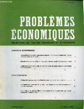 Problèmes économiques n°1643 17 octobre 1979 - Questions européennes - les politiques de développement régional en Europe occidentale - marché comun ...