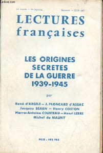 Lectures françaises n°special 1re année juin 1957 - Les origines secretes de la guerre 1939-1945.