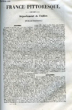 FRANCE PITTORESQUE TOME 1 - LIVRAISON N°18 - DEPARTEMENT DE L'ALLIER. HUGO A.