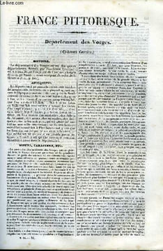 FRANCE PITTORESQUE TOME 3 - LIVRAISON N°31 - DEPARTEMENT DES VOSGES. HUGO A.