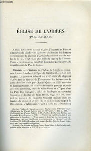 BULLETIN MONUMENTAL 93e VOLUME DE LA COLLECTION N°1 - EGLISE DE LAMBRES (PAS-DE-CALAIS) PAR ROGER RODIERE ET PIERRE HELIOT