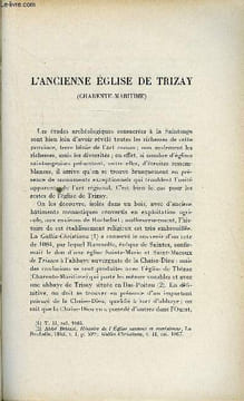 BULLETIN MONUMENTAL 109e VOLUME DE LA COLLECTION N°1 - L'ANCIENNE EGLISE DE TRIZAY (CHARENTE-MARITIME) PAR RENE CROZET. CROZET RENE