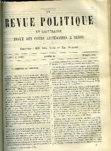 LA REVUE POLITIQUE ET LITTERAIRE 2e ANNEE - 2e SEMESTRE N°38 - LA LIBERATION DU TERRITOIRE PAR H. A., LES TROIS MONARCHIES PAR ERNEST DUVERGIER DE HAURANNE, SORBONNE - LA PHILOSOPHIE DE HUME PAR FERNAND PAPILLON, BULLETIN DES SOCIETES SAVANTES