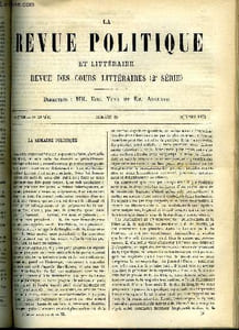 LA REVUE POLITIQUE ET LITTERAIRE 3e ANNEE - 2e SEMESTRE N°39 - SOCIETE FRANKLIN - DISCOURS DE M. LE PRESIDENT PAR M. FARE, L'EDUCATION DU PAYS PAR L'ARMEE PAR LABOULAYE, ETRANGER - L'ESPAGNE DEPUIS LE COUP D'ETAT PAR H. REYNALD, LA SIGILLOGRAPHIE