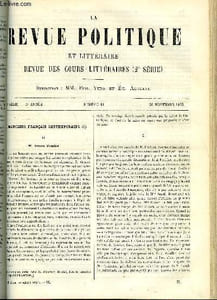 LA REVUE POLITIQUE ET LITTERAIRE 5e ANNEE - 1er SEMESTRE N°21 - ROMANCIERS FRANCAIS CONTEMPORAINS - OCTAVE FEUILLET PAR CHARLES BIGOT, NOS PREPARATIFS MILITAIRES EN 1870 PAR LOUIS JEZIERSKI, RECENTES PUBLICATIONS HISTORIQUES PAR ALFRED RAMBAUD