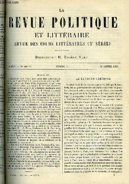 LA REVUE POLITIQUE ET LITTERAIRE 1er ANNEE - 1er SEMESTRE N°5 - LA QUESTION GAMBETTA PAR EDMOND SCHERER, UN CHAPITRE INEDIT DE POUCHKINE, LA SOCIETE ...