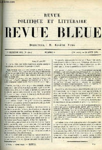LA REVUE POLITIQUE ET LITTERAIRE 6e ANNEE - 2e SEMESTRE N°9 - AGATHE ET LYDIE PAR GASTON BERGERET, LA JEUNESSE DE LAMARTINE PAR E.LEDRAIN, ASPASIE PAR HENRY HOUSSAYE, LOUIS LEGER PAR L.Q.