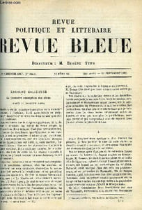 LA REVUE POLITIQUE ET LITTERAIRE 7e ANNEE - 2e SEMESTRE N°13 - LA PREMIERE CONCEPTION DES DIEUX PAR E. LEDRAIN, UNE EXCURSION AUX ALIGEMENTS DE CARNAC PAR ADOLPHE BADIN, LA QUESTION DE L'ART POUR L'ART CHAPITRE XIV PAR PAUL STAPFER, LE CENTRE AFRICAIN