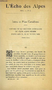 L'ECHO DES ALPES - PUBLICATION DES SECTIONS ROMANDES DU CLUB ALPIN SUISSE N°2 - INTRA ET PIAN CAVALLONE CHAPITRE 3 PAR P. MEYER DE STADELHOFEN, ECHOS ...