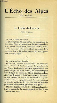 L'ECHO DES ALPES - PUBLICATION DES SECTIONS ROMANDES DU CLUB ALPIN SUISSE N°12 - LA CROIX DU CERVIN PAR EMILE GOS, BALLADE DE NOUVEL-AN EN SKIS PAR C. ...
