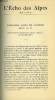 L'ECHO DES ALPES - PUBLICATION DES SECTIONS ROMANDES DU CLUB ALPIN SUISSE N°8 - L'ASSURANCE CONTRE LES ACCIDENTS AU C.A.S. PAR JANGGEN, CORRESPONDANCE ...