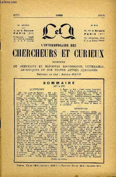 L'INTERMEDIAIRE DES CHERCHEURS ET CURIEUX N° 111 - QUESTIONS 497 : La mort de Murger. — 498 : Armoiries — lion et rocher — à identifier.—498 : Offre ...
