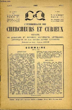 L'INTERMEDIAIRE DES CHERCHEURS ET CURIEUX N° 113 - (QUESTIONS689 : Populations des états européens aux différentes époques de leur histoire.—690 : ...