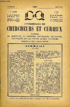 L'INTERMEDIAIRE DES CHERCHEURS ET CURIEUX N° 155 - QUESTIONS 97 : Pièce présumée compagnonnique.—98: Famille Guillaume Tfôretagne).—98 : La Vénus de ...