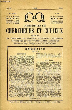 L'INTERMEDIAIRE DES CHERCHEURS ET CURIEUX N° 180 - QUESTIONS 209 : Les crêpes de la Chandeleur et du mardi-gras. — 209 : Pan coupé des rues. — 209 : ...