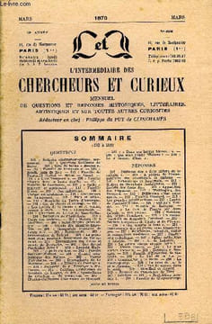 L'INTERMEDIAIRE DES CHERCHEURS ET CURIEUX N° 228 - QUESTIONS 193 : Sottisier cinématographique permanent. — 194 : Quartiers Gaillarde de Boyer. — 194 ...