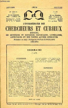 L'INTERMEDIAIRE DES CHERCHEURS ET CURIEUX N° 274 - QUESTIONS 1 : Le Verrier de Thoville. — 2 : Anneau épiscopal. — 3 : Famille Josserand. — 3 : ...