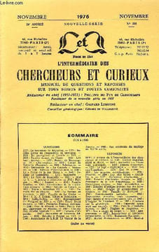 L'INTERMEDIAIRE DES CHERCHEURS ET CURIEUX N° 308 - QUESTIONS 1037: Le testament de Napoléon. — 1037 : Famille Loyen du Puigaudeau en Bretagne. —1038: ...