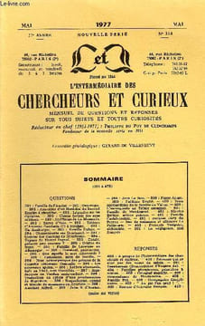 L'INTERMEDIAIRE DES CHERCHEURS ET CURIEUX N° 314 - QUESTIONS 391 : Famille del’Ancize. — 391 : Oenologie.—392 : Armoiries d’un Maréchal du Second ...