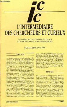 "L'INTERMEDIAIRE DES CHERCHEURS ET CURIEUX N° 443 - QUESTIONS 97: Anneau d'or, conservé à Corinthe. - 97 : Les Huns de Bretagne. - 98 : Capharnaum. ...