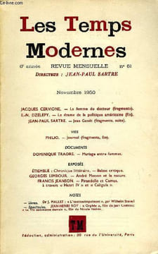 LES TEMPS MODERNES N° 61 - JACQUES CERVIONE. — La femme du docteur (fragments). E.-N. DZELEPY. — Le drame de la politique américaine(fin).JEAN-PAUL ...