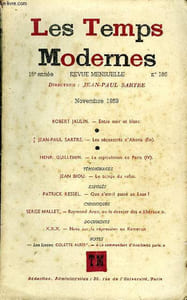 LES TEMPS MODERNES N° 165 - ROBERT JAULIN. — Entre noir et blanc JEAN-PAUL SARTRE. - Les séquestrés d’Altona (fin)HENRI GUILLEMIN. — La capitulation de Paris (IV)TÉMOIGNAGESJEAN BIOU. — Le temps du refusEXPOSÉSPATRICK KESSEL.