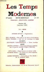 LES TEMPS MODERNES N° 177 - T. M. -Non.ANTONIN ARTAUD. — FragmentationsLENA LECLERCQ. — sur les dessins d’André Masson.MICHEL FRANÇOIS. — Une vue non touristique de Naples.DOCUMENTSJEAN-PHILIPPE TALBO-BERNIGAUD. - Zones interdites