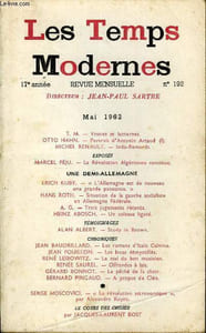 LES TEMPS MODERNES N° 192 - T. M. — Vessies et lanternes.OTTO HAHN. — Portrait d’Antonin Artaud (I).MICHEL RENAULT. — Indo-Remords.EXPOSÉSMARCEL PÉJU. — La Révolution Algérienne continue . UNE DEMI-ALLEMAGNEERICH KUBY.