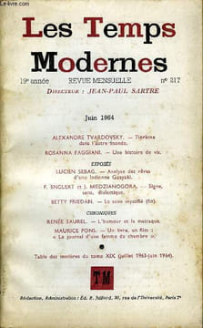 LES TEMPS MODERNES N° 217 - ALEXANDRE TVARDOVSKY. - Tiorkine dans l’autre monde..ROSANNA FAGGIANI. - Une histoire de vis..EXPOSÉSLUCIEN SEBAG. — ...