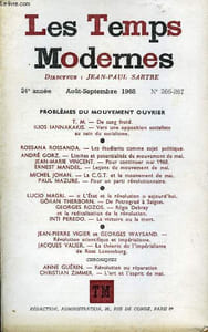 LES TEMPS MODERNES N° 266-267 - PROBLÈMES DU MOUVEMENT OUVRIERT. M. — De sang froidILIOS IANNAKAKIS. — Vers une opposition socialiste au sein du socialisme..ROSSANA ROSSANDA. — Les étudiants comme sujet politique.ANDRÉ GORZ.