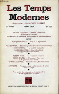 LES TEMPS MODERNES N° 273 - ARTHUR SANDAUER. —Witold Grombrowicz. — L’hommeet l’écrivain JEAN BORIE. — Les fatalités du corps dans les Rougon-Macquart ..EXPOSÉFRANÇOIS GEORGE. — Marx et le dogmatisme ..VERA SCHMIDT.
