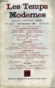 LES TEMPS MODERNES N° 277-278 - L. MAGRI. — Sur les événements de maiLE MARXISME DE TROTSKYERNEST MANDEL. — Critique d’une critique.NICOLAS KRASSO. — Réponse à Ernest Mandel.•JEAN-FRANÇOIS LYOTARD. — L’aliénation dans le retournement