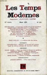 LES TEMPS MODERNES N° 284 - EDOARDA MASI. — Le marxisme de Mao et la gauche européenne..ANDRÉ GORZ et PHILIPPE GAVI. — La bataille d’IvryCHARLES BETTELHEIM. — Sur la persistance des rapports marchands dans les « pays socialistes »DENIS BERGER