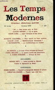 LES TEMPS MODERNES N° 327 - T.M. — Des armes pour le ChiliCLAUDE BERGER. — Lip et après ..ANDRE GORZ. — Leurs fabriques et les nôtres•J. COLOMBEL. — Pour rouvrir le front scolaire . CLAUDE LIGNY. — Mathématiques innocentes ?