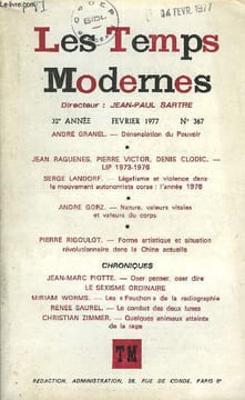 LES TEMPS MODERNES N° 367 - ANDRE GRANEL. — Dénonciation du PouvoirJEAN RAGUENES, PIERRE VICTOR, DENIS CLO-DIC. — Lip 1973-1976 ..SERGE LANDORF. — ...
