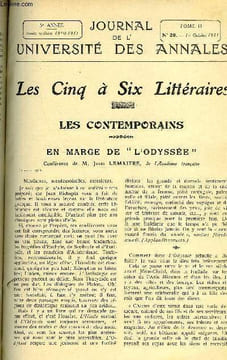 "JOURNAL DE L'UNIVERSITE DES ANNALES 5e ANNEE SCOLAIRE N°20 - sommaire : Les Contemporains. En Marge de “L’Odyssée”. . . M. Jules LEMAITRE1m Sirène, ...