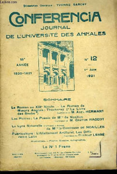 CONFERENCIA 15e ANNEE N°12 - Le Roman au XIXe Siècle. — Le Roman de Mœurs Anglais : Thackeray (“ Le Livre des Snobs ”)Conférence de M. Abel HERMANTLes ...