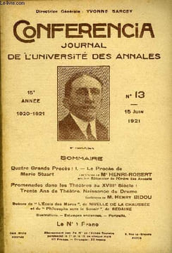 CONFERENCIA 15e ANNEE N°13 - Quatre Grands Procès : I. — Le Procès deMarie Stuartconférence de M. HENRI-ROBERTancien Bâtonnier de l’Ordre des ...