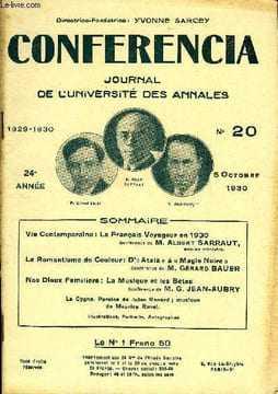 CONFERENCIA 24e ANNEE N°20 - Vie Contemporaine : Le Français Voyageur en 1930Conférence de M. Albert SARRAUT,ancien ministre.Le Romantisme de Couleur: ...